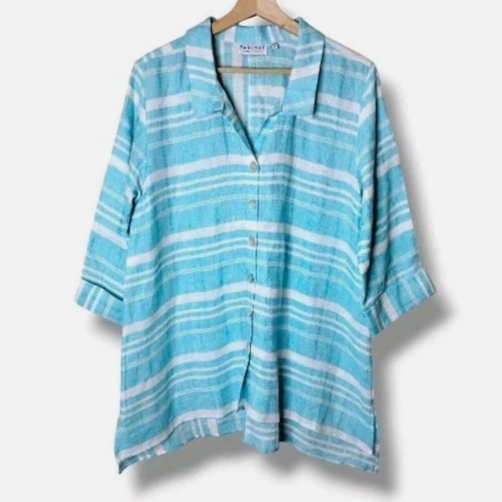 Habitat 100% Linen Button Front Shirt Size Medium Relaxed Oversized Fit